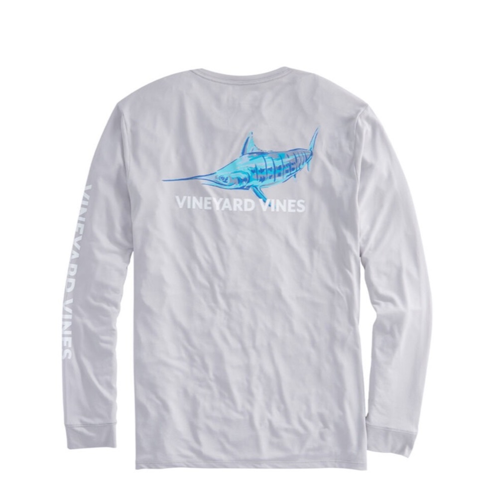 Vineyard Vines White Longsleeve with blue marlin